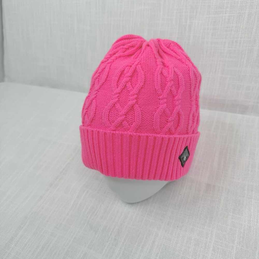 Spyder Women's Cable Knit Beanie Lined Hat Vibrant Neon Hot Pink One Size